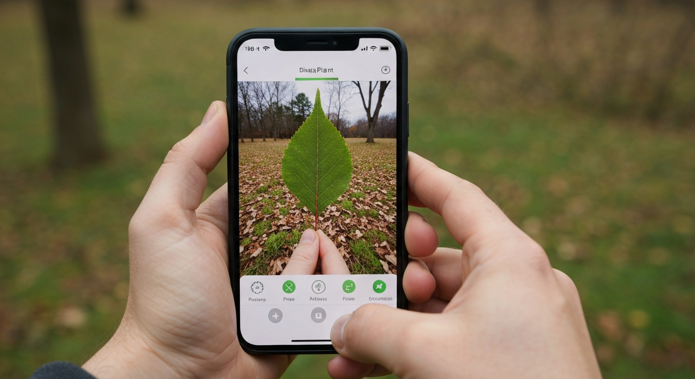 Free tree identifying app on iPhone — AI tree ID showing a leaf match