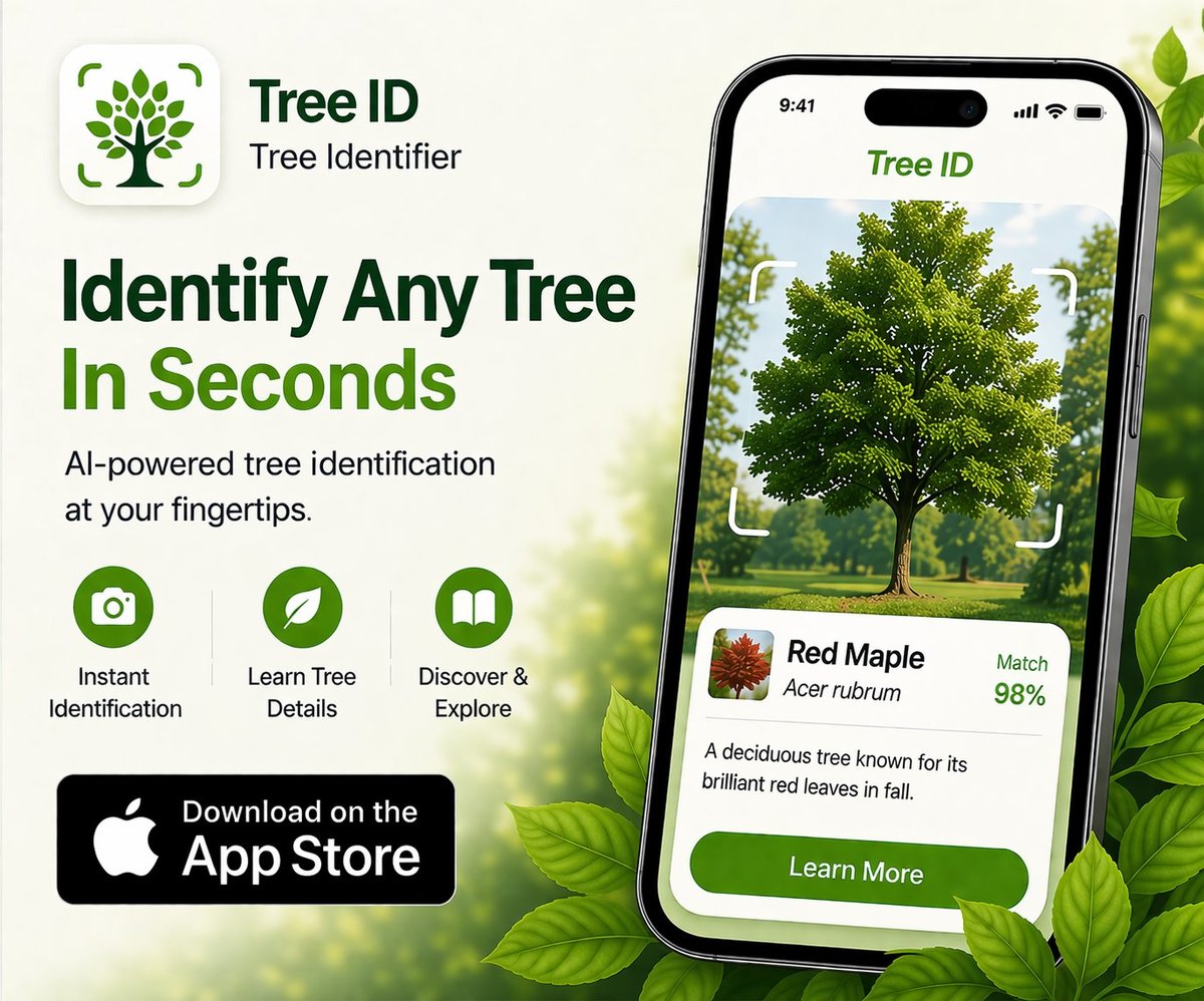 AI tree identification showing Red Maple with 98% confidence match