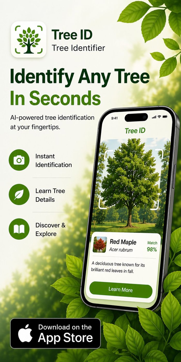Phone framing a tree for AI identification — Tree Identifier app