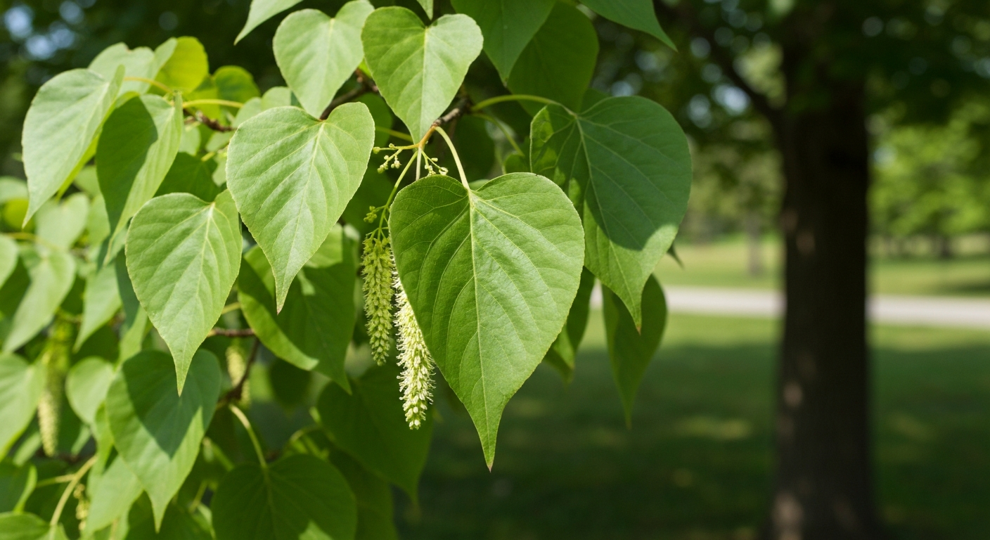 Basswood tree identification — heart-shaped leaf and fragrant flower cluster with bract