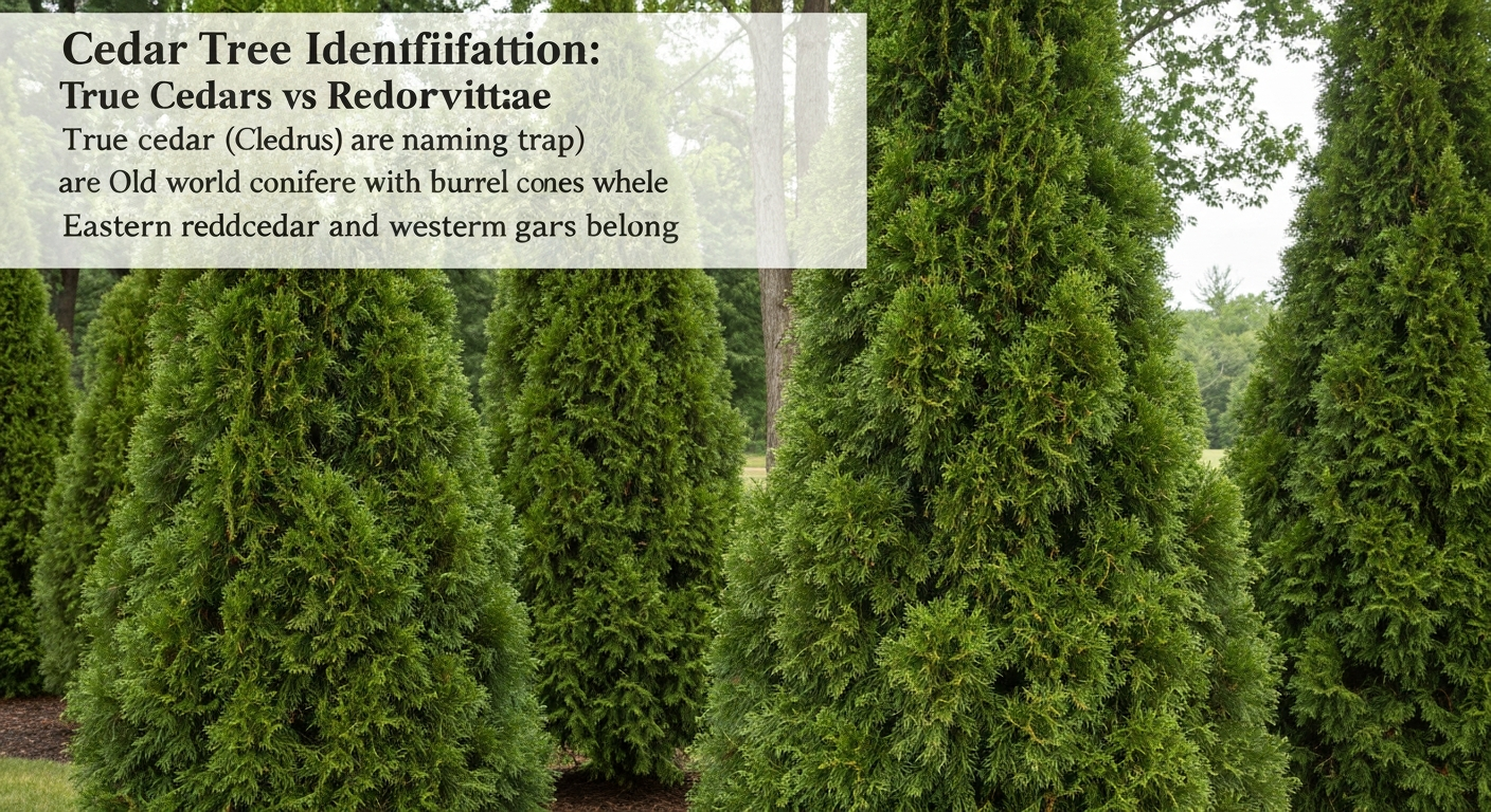 Cedar tree identification — scale-like foliage and woody cones on an eastern redcedar