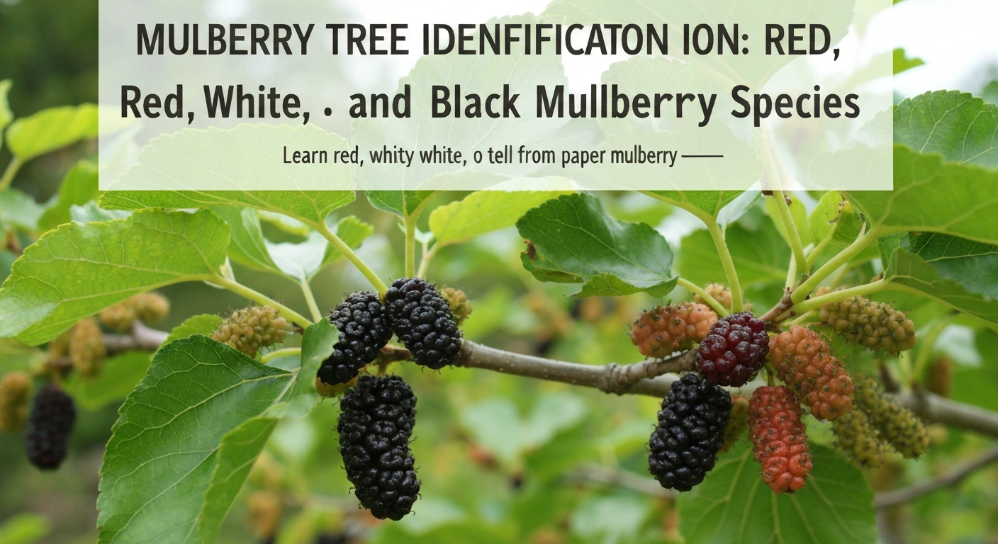 Mulberry tree identification — lobed leaves and ripe purple mulberry fruit