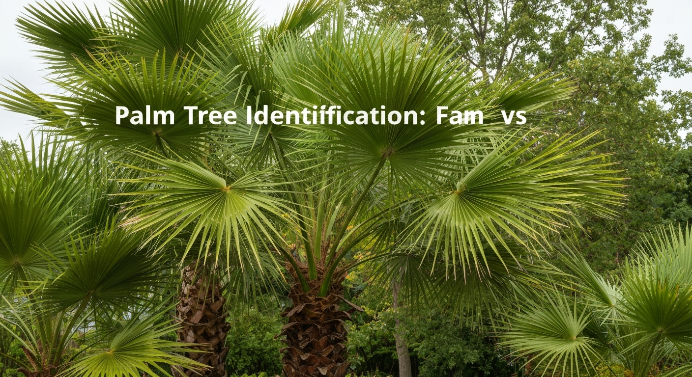 Palm tree identification — fan palm fronds and feather palm crown