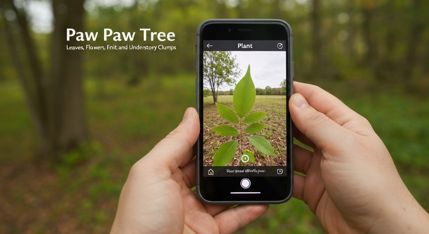 Paw paw tree identification — large tropical leaves and green custard fruit