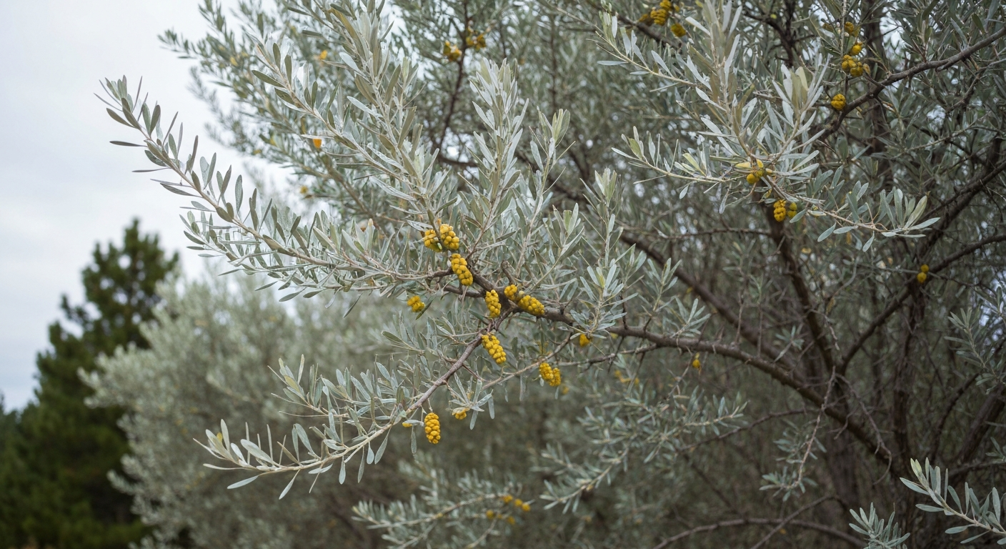 Russian olive identification — silvery narrow leaves and thorny branches