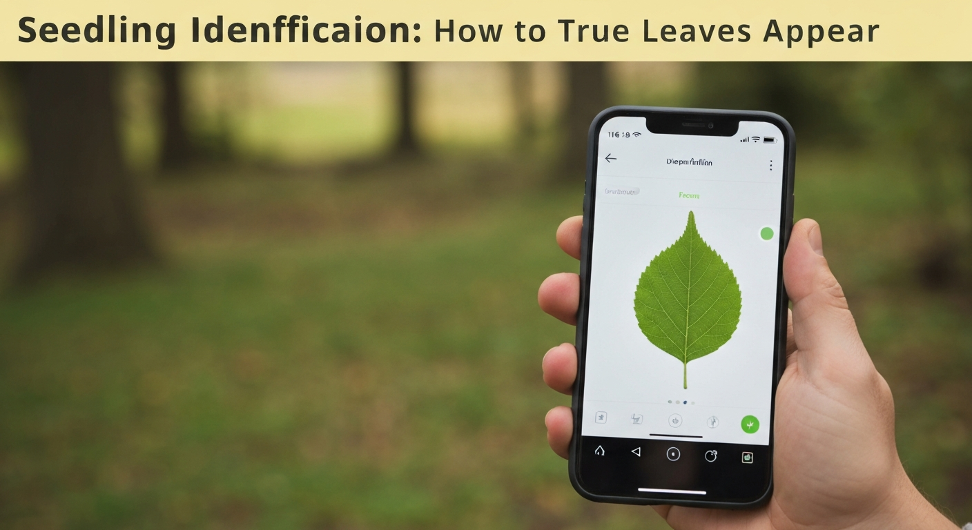 Seedling identification — young tree seedlings showing cotyledons and first true leaves