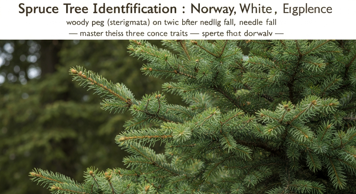 Spruce tree identification — square needles on woody pegs and hanging cones