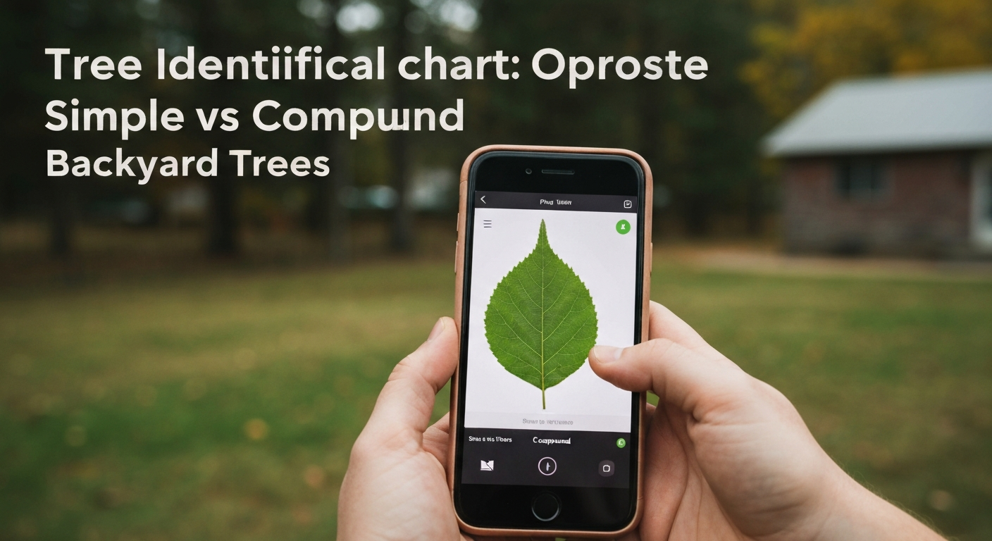 Tree identification chart comparing leaf arrangement and shapes of common backyard trees