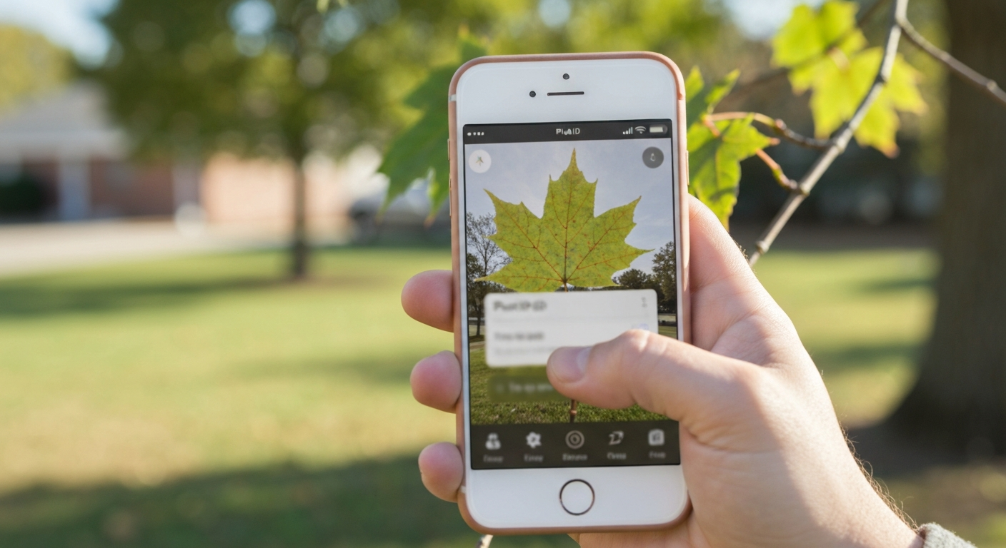 Identify this tree app on iPhone — AI tree identification showing a White Oak match with species details