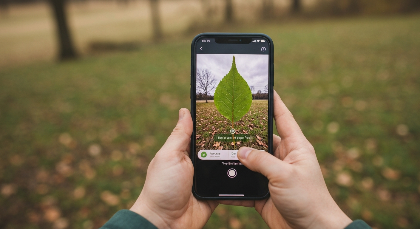 Tree finder and scanner apps — phone identifying a tree in the field
